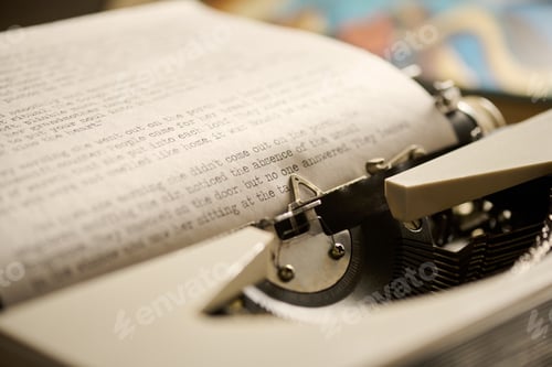 Preview: Close up of Vintage Typewriter Typing Document in Retro Office Setting