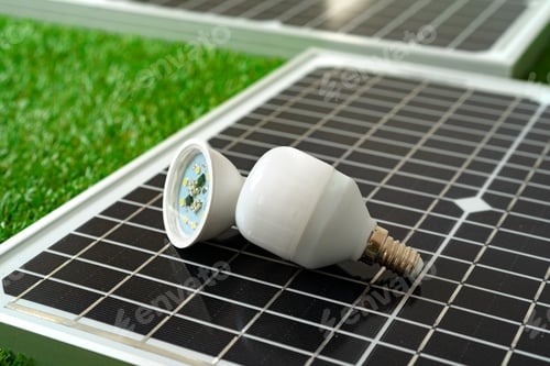 Preview: Solar energy panel and light bulb, green energy