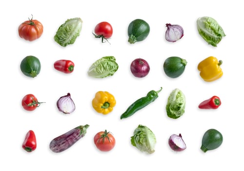 Preview: Fresh vegetables forming a colorful pattern on white background