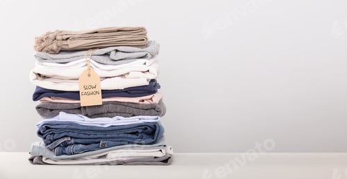 Preview: stack of folded clothes, grey background