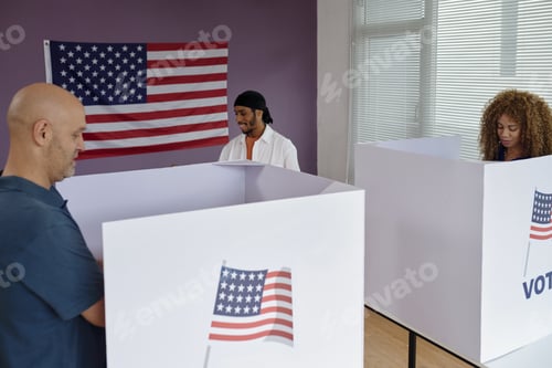 Preview: People Standing In Booth And Voting