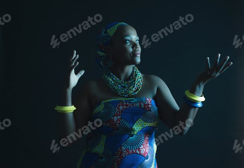 Preview: South African Xhosa Woman Wearing Colorful Necklace And Bracelets.