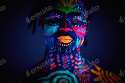 Preview: luminous portrait of young man in the UV rays on dark background