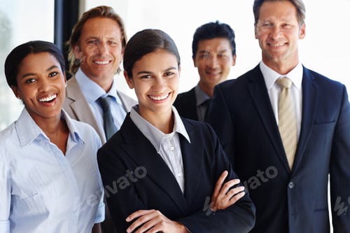 Preview: Portrait of a group of businesspeople standing outside their office building
