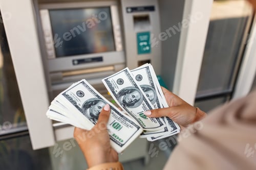 Preview: Modern tech outdoor, lucky money, finance transactions, money withdraw, currency
