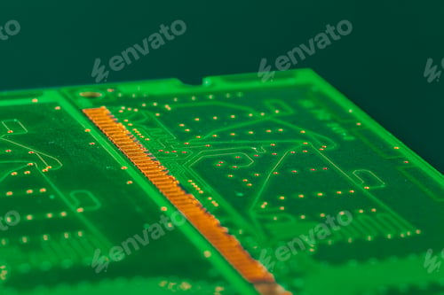 Preview: Green circuit board of a computer close up