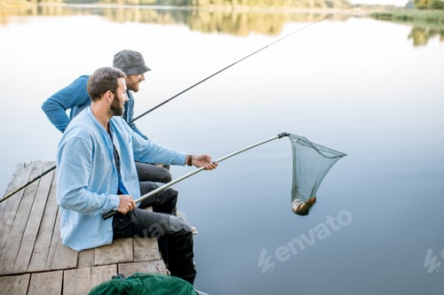 Preview: Men catching fish on the lake