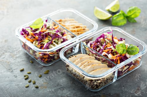 Preview: Healthy meal prep containers with quinoa and chicken