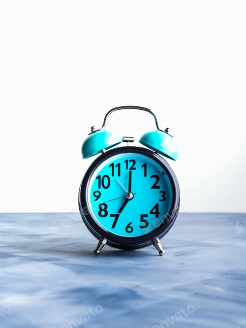 Preview: Blue alarm clock on abstract background