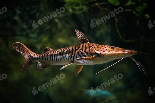 Preview: Closeup shot of a Tiger shovelnose catfish swimming in the aquarium
