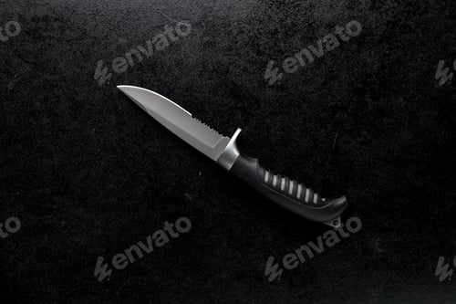 Preview: Closeup shot of a fixed sharp knife on a black background
