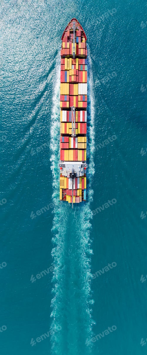 Preview: Express Cargo Container Ship with contrail in the ocean ship carrying container and running
