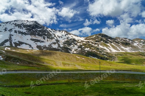 Preview: Mountain landscape along the road to Stelvio pass (Lombardy) at summer