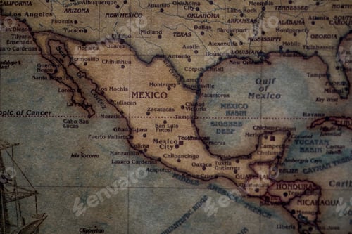 Preview: Closeup shot of Mexico country on a vintage map