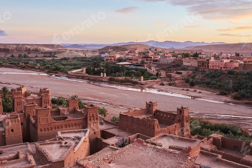 Preview: Ancient city near river in desert and wonderful sky