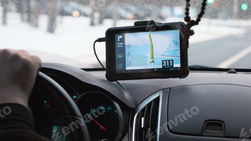 Preview: Driving a car with GPS device over dashboard