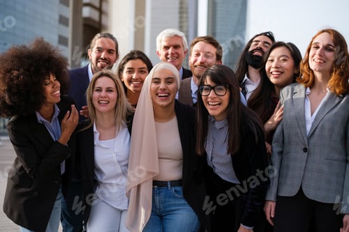 Preview: Group of diversity business people taking a photo