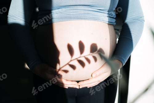 Preview: Mental health and wellbeing during pregnancy. Pregnant woman preparing to yoga and meditation
