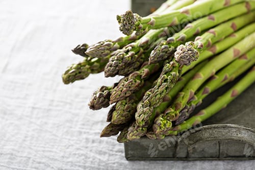 Preview: Bunch of green asparagus on a tray