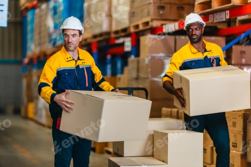 Preview: Logistics Workers Handling Packages in a Sustainable Warehouse with Low Carbon Workflow