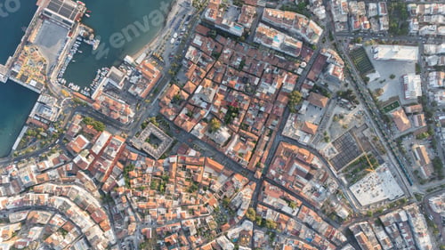 Preview: Aerial view of Guvercinada Island (Pigeon Island) with scenic castle at Kusadasi, Turkey.