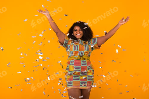 Preview: Party, holidays and birthday concept - Celebrating happiness, young woman dancing with big smile