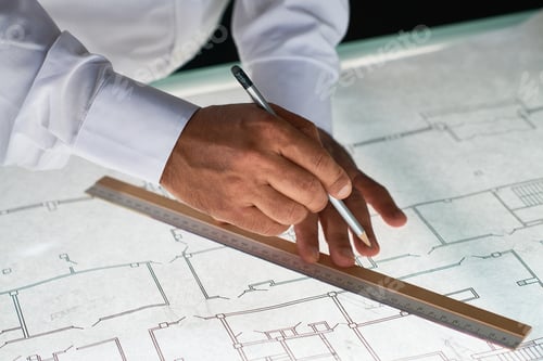 Preview: Unrecognizable architect drawing plans