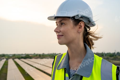 Preview: photovoltaic panel, Engineer with energy measurement tool photovoltaic modules for energy