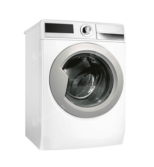 Preview: Modern silver washing machine isolated on white background