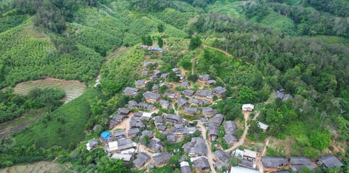Preview: Aerial view from drone of the rural village in the mountains