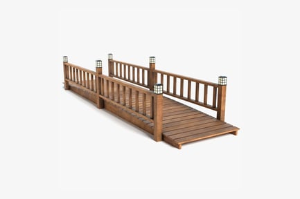 Preview: Arched Wooden Footbridge with Lantern Posts