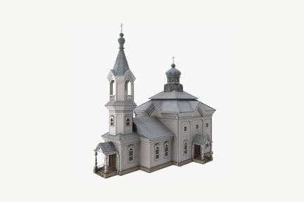 Preview: Wooden church with steeple and twin towers