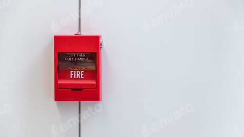 Preview: Fire alarm on the wall. Emergency of Fire alarm or alert or bell warning equipment.