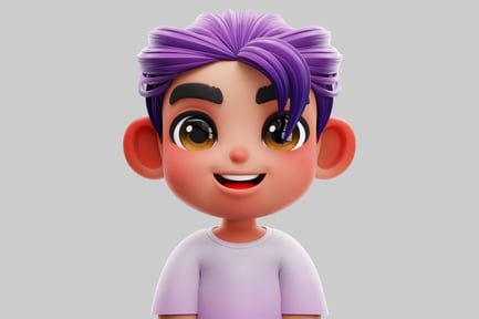 Preview: Smiling Korean Chibi Boy With Purple Hair