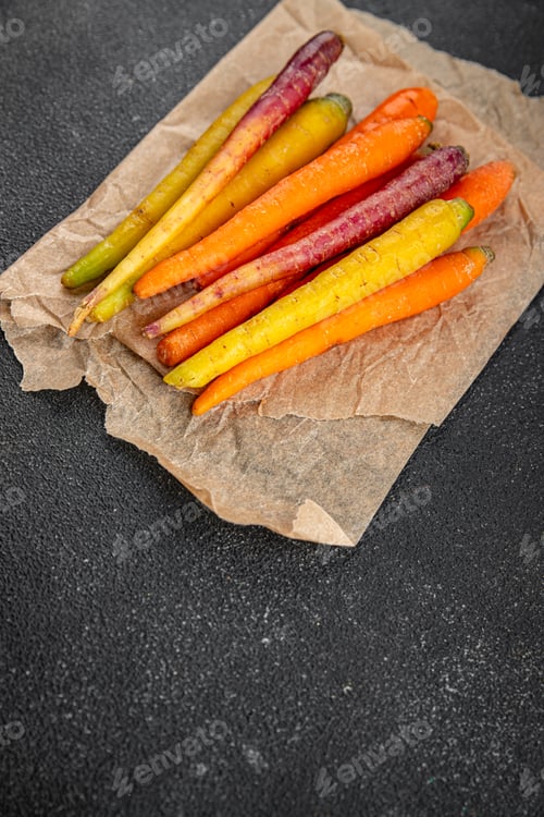 Preview: colorful carrots fresh vegetable tasty delicious gourmet food background table rustic food