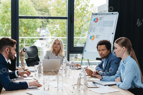 Preview: multicultural businesspeople discussing business ideas during meeting in office
