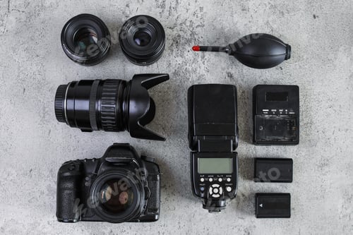 Preview: Top View Of Professional Camera For Creative Photography Projects And Content Creation