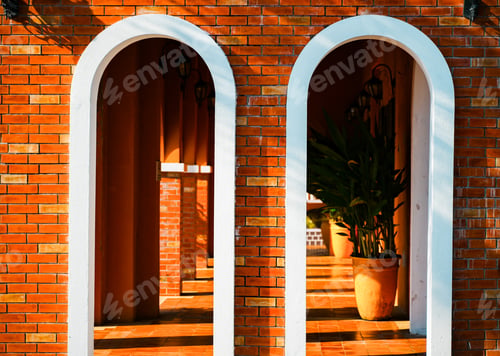Preview: Light and shadow with brick wall building, minimal building Abstract background of building wallpa