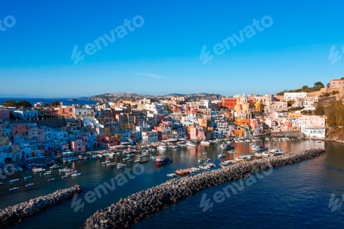 Preview: Procida port during summer vacation in Italy near the ocean