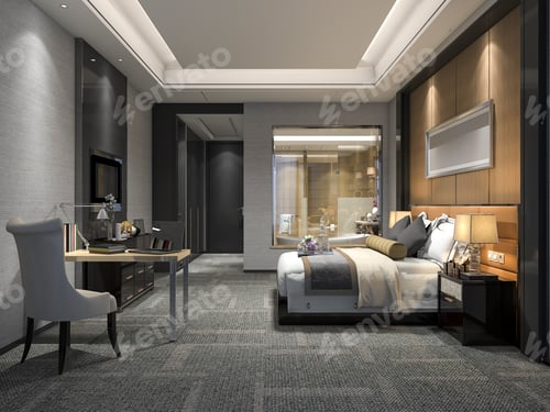 Preview: 3d rendering modern luxury bedroom suite and bathroom