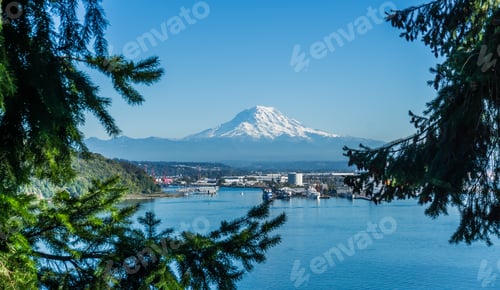 Preview: An Illustraion Of The Port Of Tacoma And Mount Rainier.