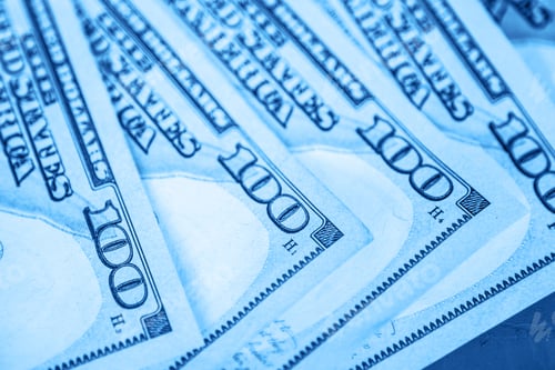 Preview: Hundred Dollar Bills Fanned Out with Blue Hue