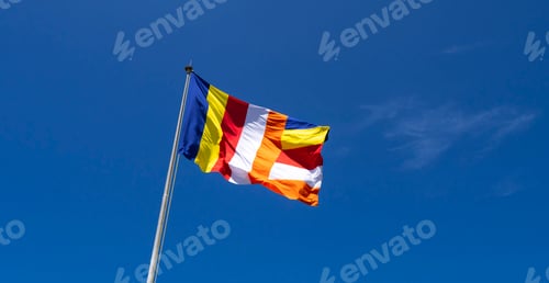 Preview: Buddhist Flag in cloudy blue sky