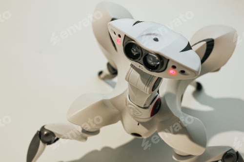 Preview: Futuristic interactive robot toy at exhibition of modern technologies. Smart technology, future.