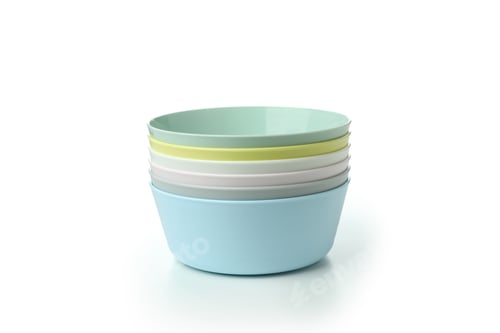 Preview: Colorful plastic bowls isolated on white background