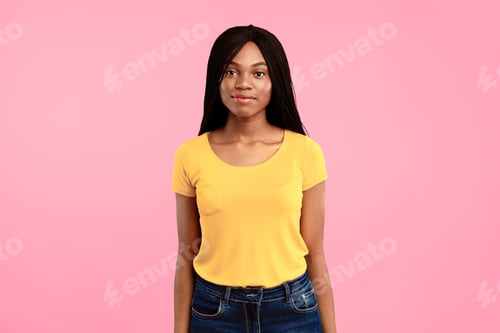 Preview: African American Woman With Braided Hair Posing Over Blue Background
