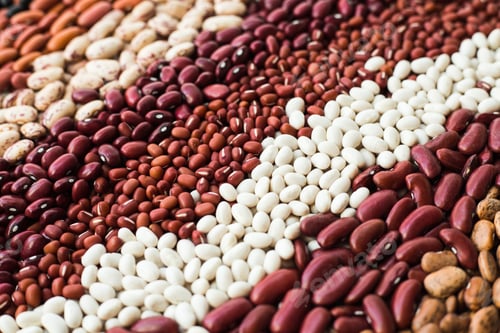 Preview: Different varieties of bean seeds. Beans background.