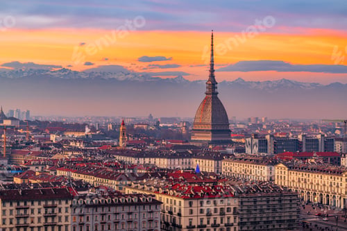Preview: Turin, Piedmont, Italy Skyline at Dusk