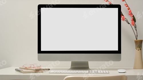 Preview: Simple office workstation with modern pc desktop computer mockup