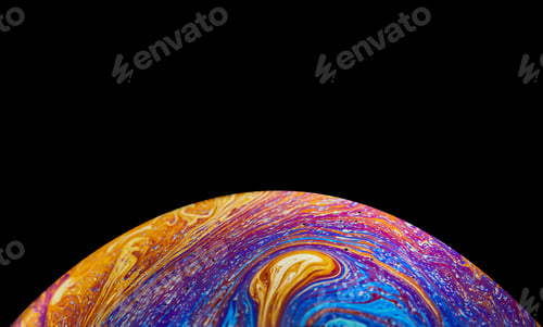 Preview: Virtual reality space with abstract multicolor psychedelic planet. Closeup Soap bubble